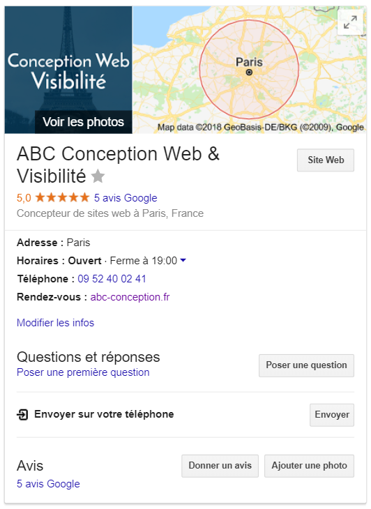 Capture d'écran fiche Google My Business